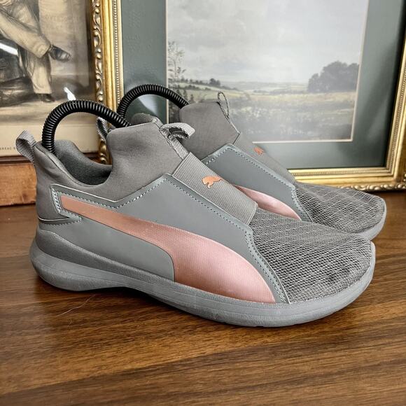 Puma Rebel Mid Rose Gold Women’s Sz 8 Charcoal Gray Pink Slip-on Round Toe - Picture 1 of 8